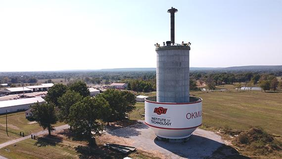 Okmulgee's newest water storage tower, north of town, has a fresh coat of paint and the new OSUIT campus logo. Go Pokes!