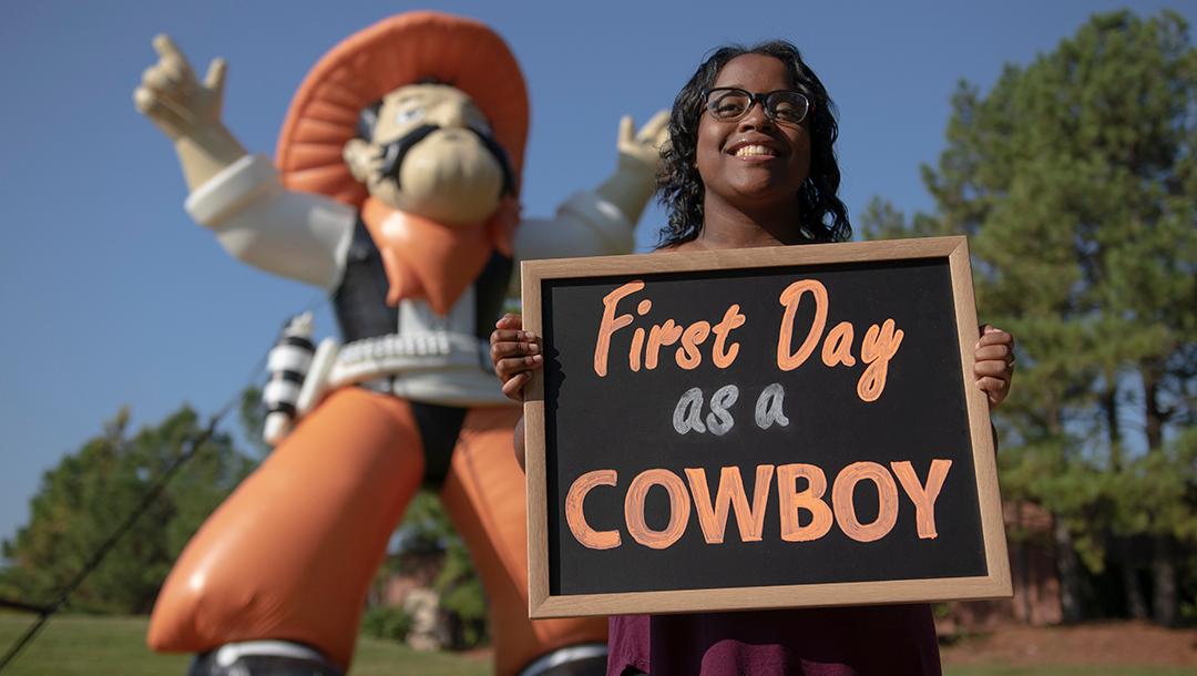Pistol Pete welcomed students back to campus this week.